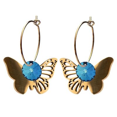 Pendientes mariposa, cristal 8mm - oro - Bermudas