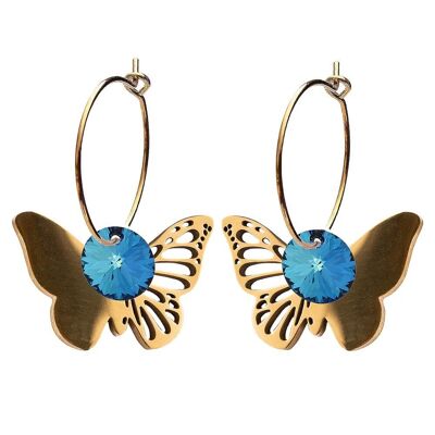 Butterfly earrings, 8mm crystal - gold - Bermuda