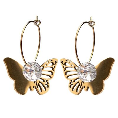 Pendientes mariposa, cristal 8mm - oro - cristal