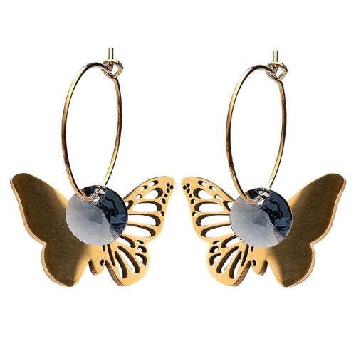 Butterfly earrings, 8mm crystal - gold - Denim Blue