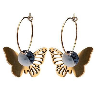 Pendientes mariposa, cristal 8mm - oro - Azul Denim