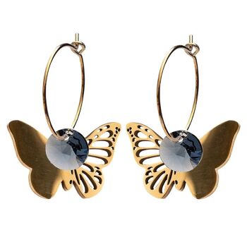 Boucles d'oreilles papillon, cristal 8mm - or - Bleu Denim 1