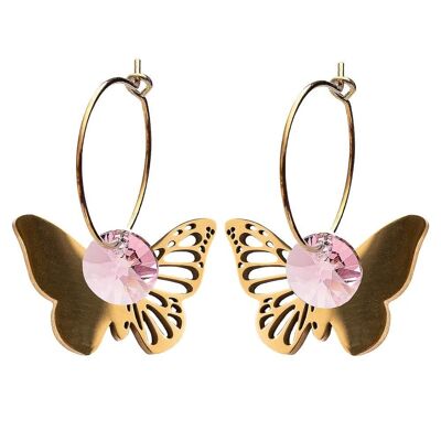 Pendientes de mariposa, cristal de 8 mm - oro - rosa claro