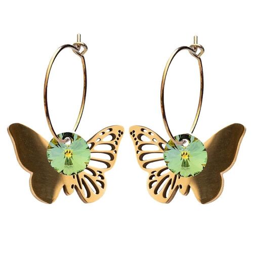 Butterfly earrings, 8mm crystal - gold - Sahara