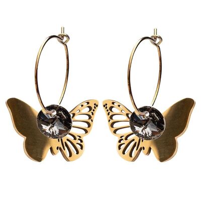 Butterfly earrings, 8mm crystal - gold - Silvernight