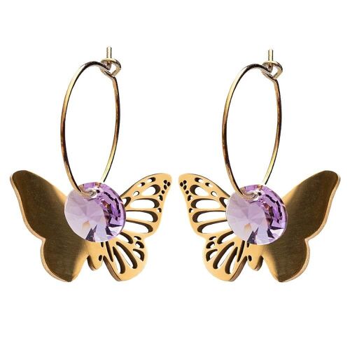 Butterfly earrings, 8mm crystal - gold - Violet