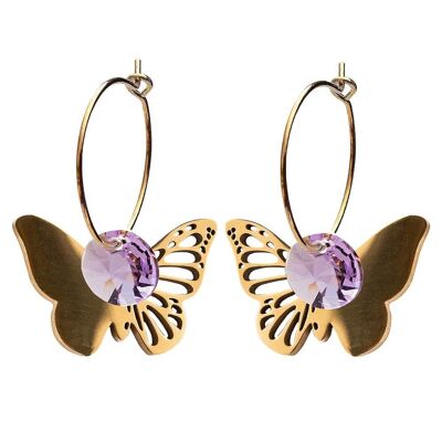 Pendientes mariposa, cristal 8mm - oro - Violeta