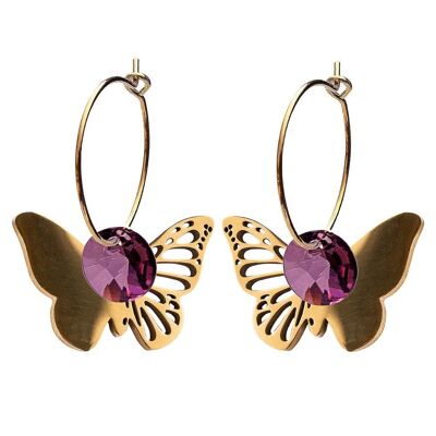 Butterfly earrings, 8mm crystal - silver - amethyst
