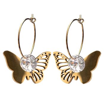 Boucles d'oreilles papillon, cristal 8mm - argent - cristal 1