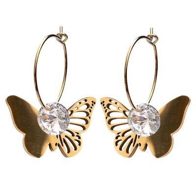 Butterfly earrings, 8mm crystal - silver - crystal