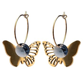 Boucles d'oreilles papillon, cristal 8mm - argent - Bleu Denim 1