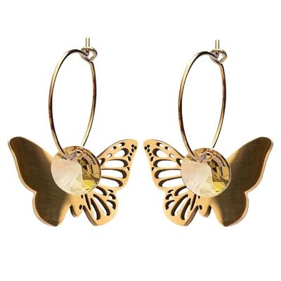 Boucles d'oreilles papillon, cristal 8mm - argent - Golden Shadow