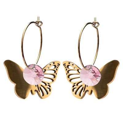 Pendientes mariposa, cristal 8mm - Plata - Rosa Claro