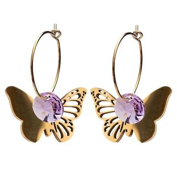 Boucles d'oreilles papillon, cristal 8mm - argent - Violet 1