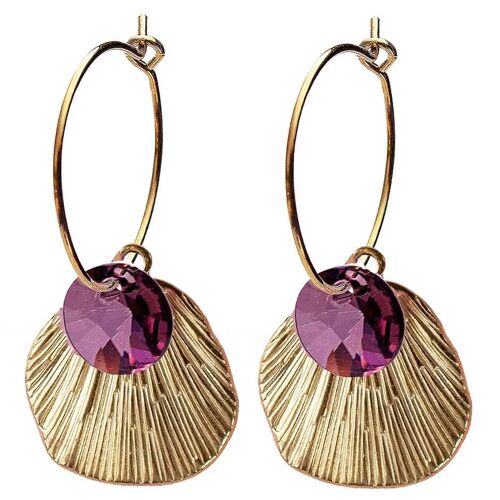 Shell earrings, 8mm crystal (gold finish only) - amethyst