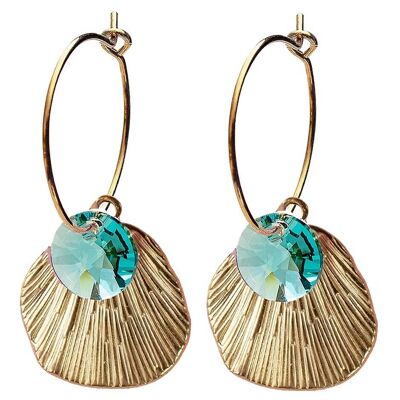 Shell earrings, 8mm crystal (gold finish only) - Aquamarine
