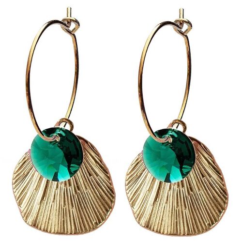 Shell earrings, 8mm crystal (gold finish only) - Emerald