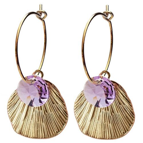 Shell earrings, 8mm crystal (only gold finish) - Violet