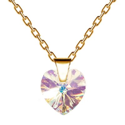 Necklace with a heart, 10mm crystal - gold - aurore borale