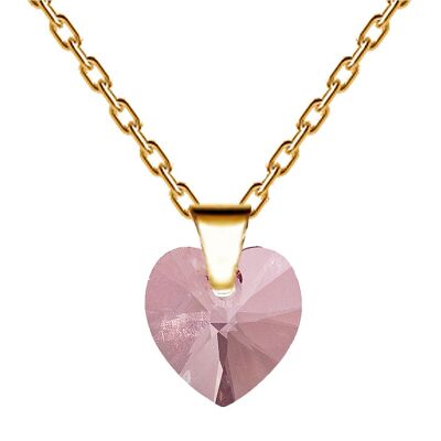 Collier avec coeur, cristal 10mm - or - Rose Antique