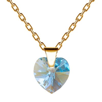 Collier avec coeur, cristal 10mm - or - Aigue-marine
