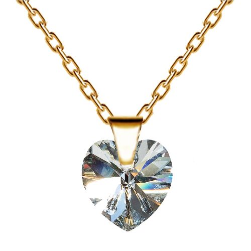 Necklace with heart, 10mm crystal - gold - crystal
