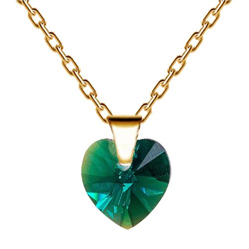 Necklace with heart, 10mm crystal - gold - emerald