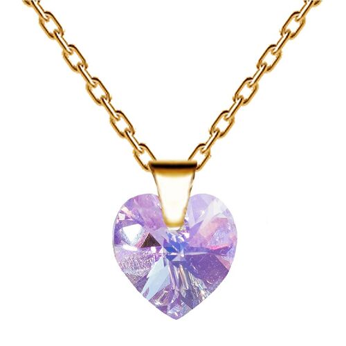 Necklace with heart, 10mm crystal - gold - Violet