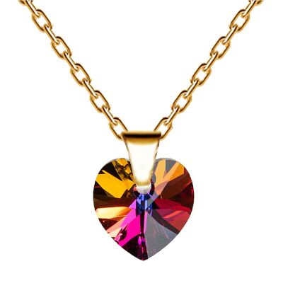 Necklace with heart, 10mm crystal - gold - volcano