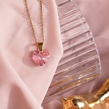 Collier avec coeur, cristal 10mm - argent - Rose Antique 2