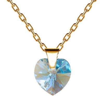 Collana con cuore, cristallo 10mm - argento - Acquamarina