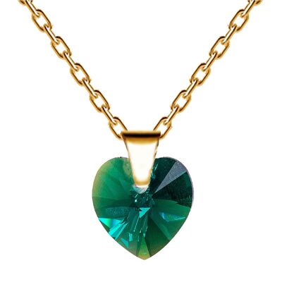 Necklace with heart, 10mm crystal - silver - emerald