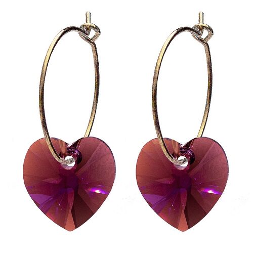 Mini -ring earrings with hearts, 10mm crystal - gold - amethystyst