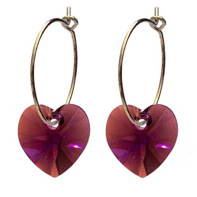 Mini -ring earrings with hearts, 10mm crystal - gold - amethystyst