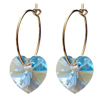 Mini -ring earrings with hearts, 10mm crystal - gold - Aquamarine