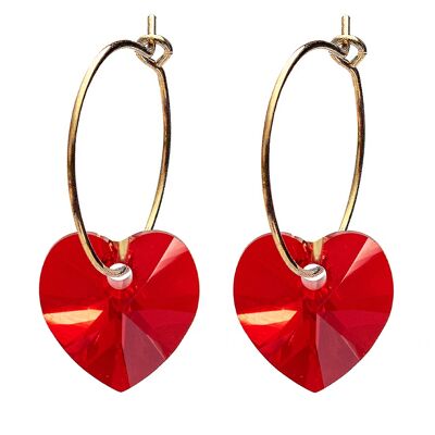 Pendientes mini -aro con corazones, cristal 10mm - oro - siam