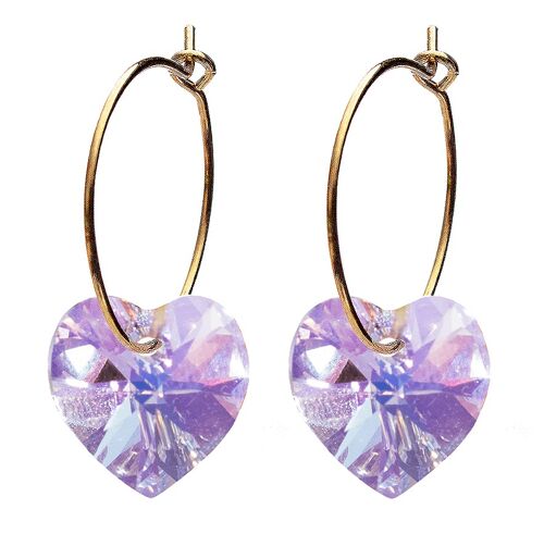 Mini -ring earrings with hearts, 10mm crystal - gold - Violet