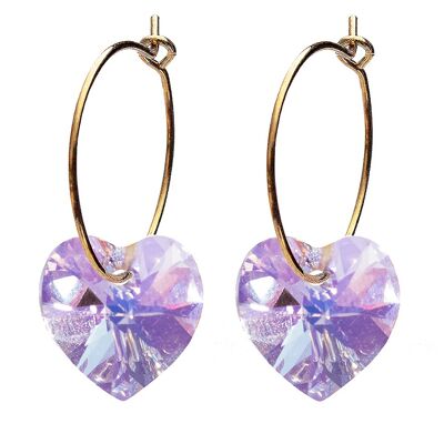 Mini -ring earrings with hearts, 10mm crystal - gold - Violet