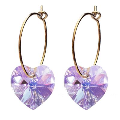 Mini -ring earrings with hearts, 10mm crystal - gold - Violet