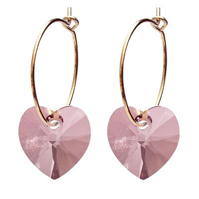 Pendientes mini -aro con corazones, cristal 10mm - plata - rosa antiguo