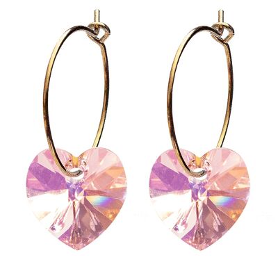 Boucles d'oreilles mini-anneaux avec coeurs, cristal 10mm - argent - Light Rose