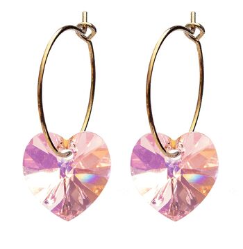 Boucles d'oreilles mini-anneaux avec coeurs, cristal 10mm - argent - Light Rose 1