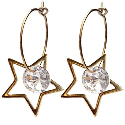 Star earrings, 8mm crystal (gold finish only) - gold - crystal