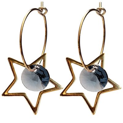 Star earrings, 8mm crystal (gold trim only) - Gold - Denim Blue