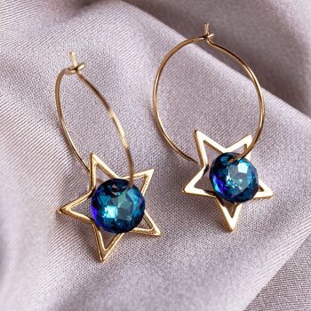 Boucles d'oreilles étoiles, cristal 8mm (garniture dorée uniquement) - Doré - Bleu Denim 3