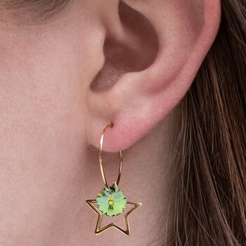 Boucles d'oreilles étoile, cristal 8mm (finition dorée uniquement) - or - émeraude 2