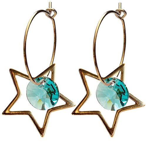 Star earrings, 8mm crystal (gold finish only) - silver - aquamarine
