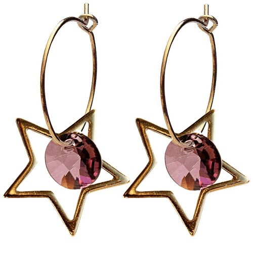 Star earrings, 8mm crystal (gold finish only) - silver - antique pink