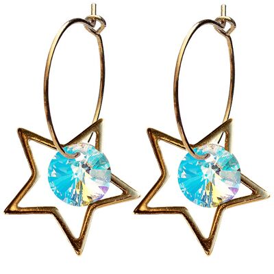 Star earrings, 8mm crystal (gold finish only) - silver - aurore borale