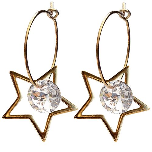 Star earrings, 8mm crystal (gold finish only) - silver - crystal